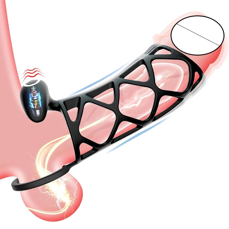 Anneau pénien vibrant, manchon pénien, jouet sexuel masculin – Gaine en filet de silicone, retarde l'éjaculation