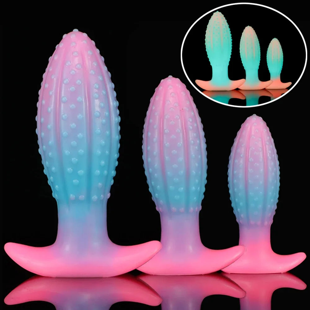 Luminous Silicone Dildo Butt Plug - Knots Anal Dildos Sex Toys for Women Men
