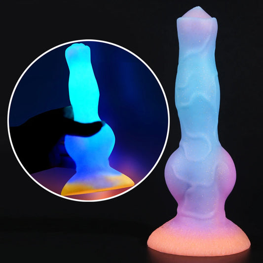 Leuchtender Dogdildo Fantasy Analplug - Silikon geknoteter Tierdildos Vagina Prostata Massager