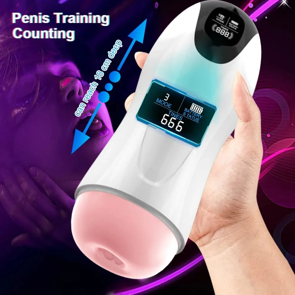Masturbateur masculin Stroker adulte chatte réaliste - Interaction vocale de massage de pénis à poussée vibrante
