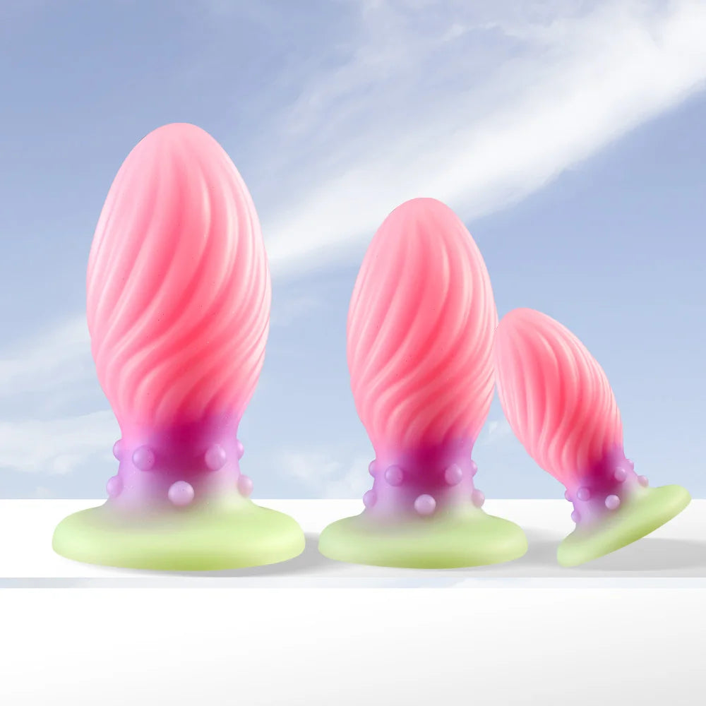 Luminous Anal Dilator Butt Plug - Pink Anal Dildo Knotted Silicone Fem Domlust Luminous Anal Dilator Butt Plug - Pink Anal Dildo Knotted Silicone Fem Domlust
