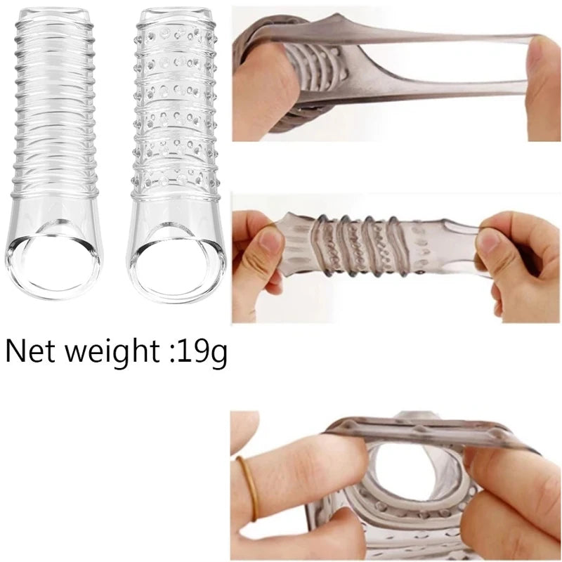 Stretchy Cock Sleeve Condom Male Extender Sex Toy - Penissleeve Delay Ejaculation Enlarger