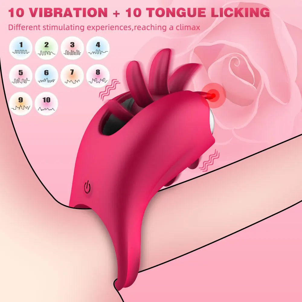 Anneau pénien vibrant léchant la langue stimulateur de clitoris - 10 modes d'éjaculation retardée plaisir amélioré