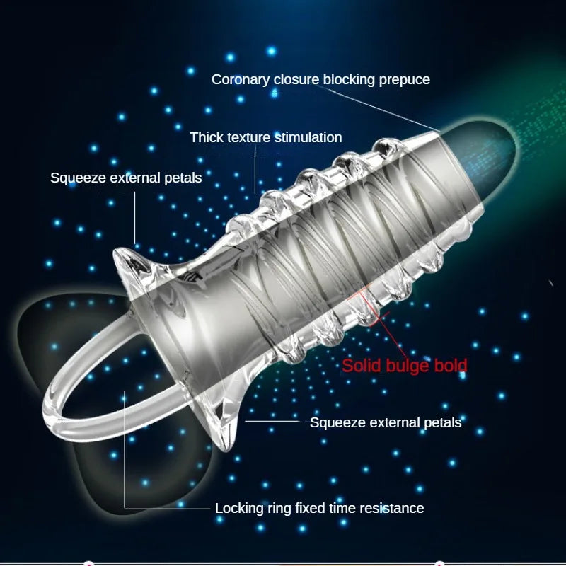 Agrandisseur de pénis à manchon Jelly Cock - Anneau de pénis retarde l'éjaculation Préservatif Sex Toy pour hommes