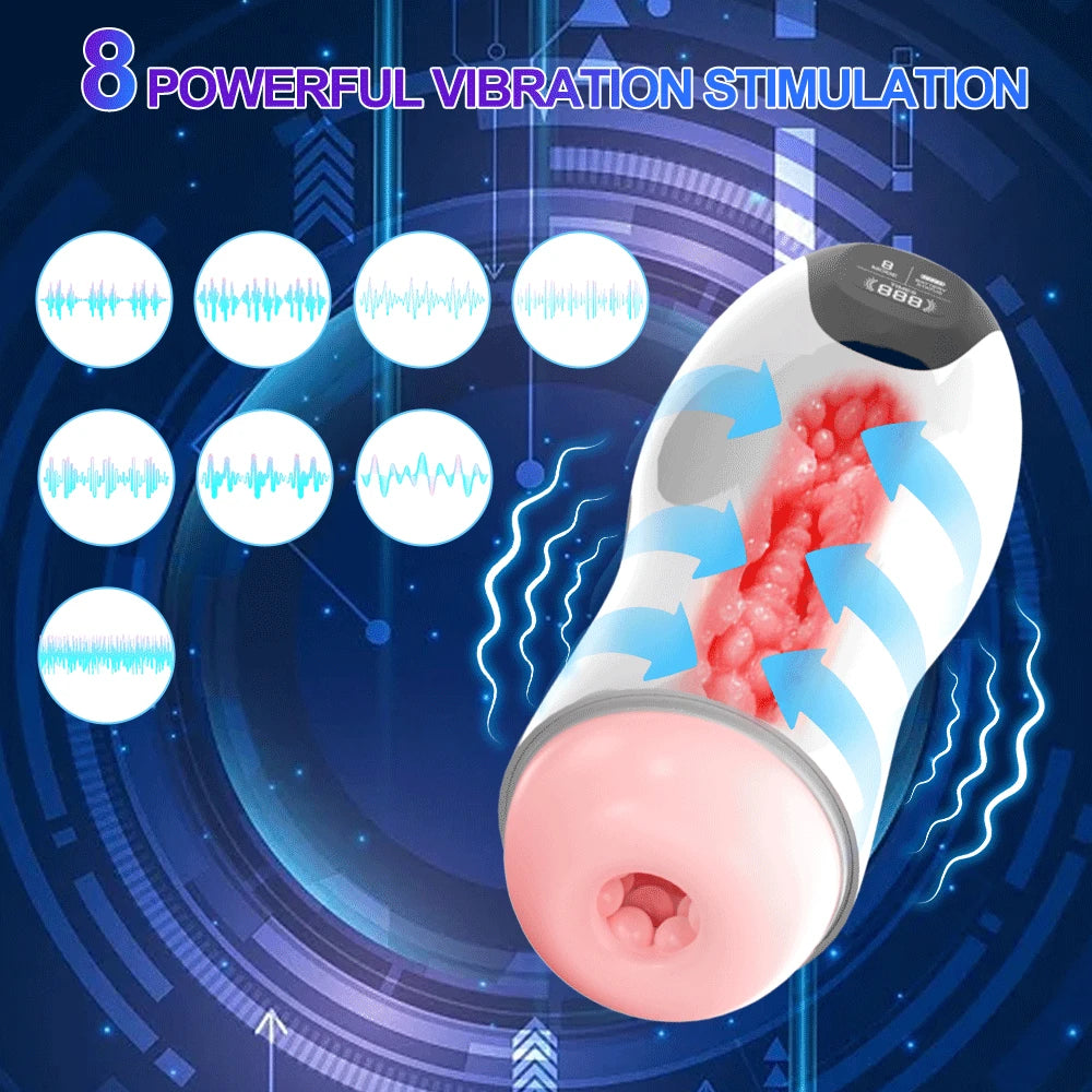 Masturbateur masculin Stroker adulte chatte réaliste - Interaction vocale de massage de pénis à poussée vibrante