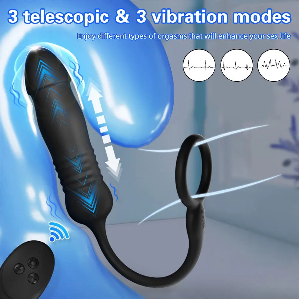 Fernbedienungs-Stoßdildo-Analplug - Penisring-Trainer für verzögerte Ejakulation