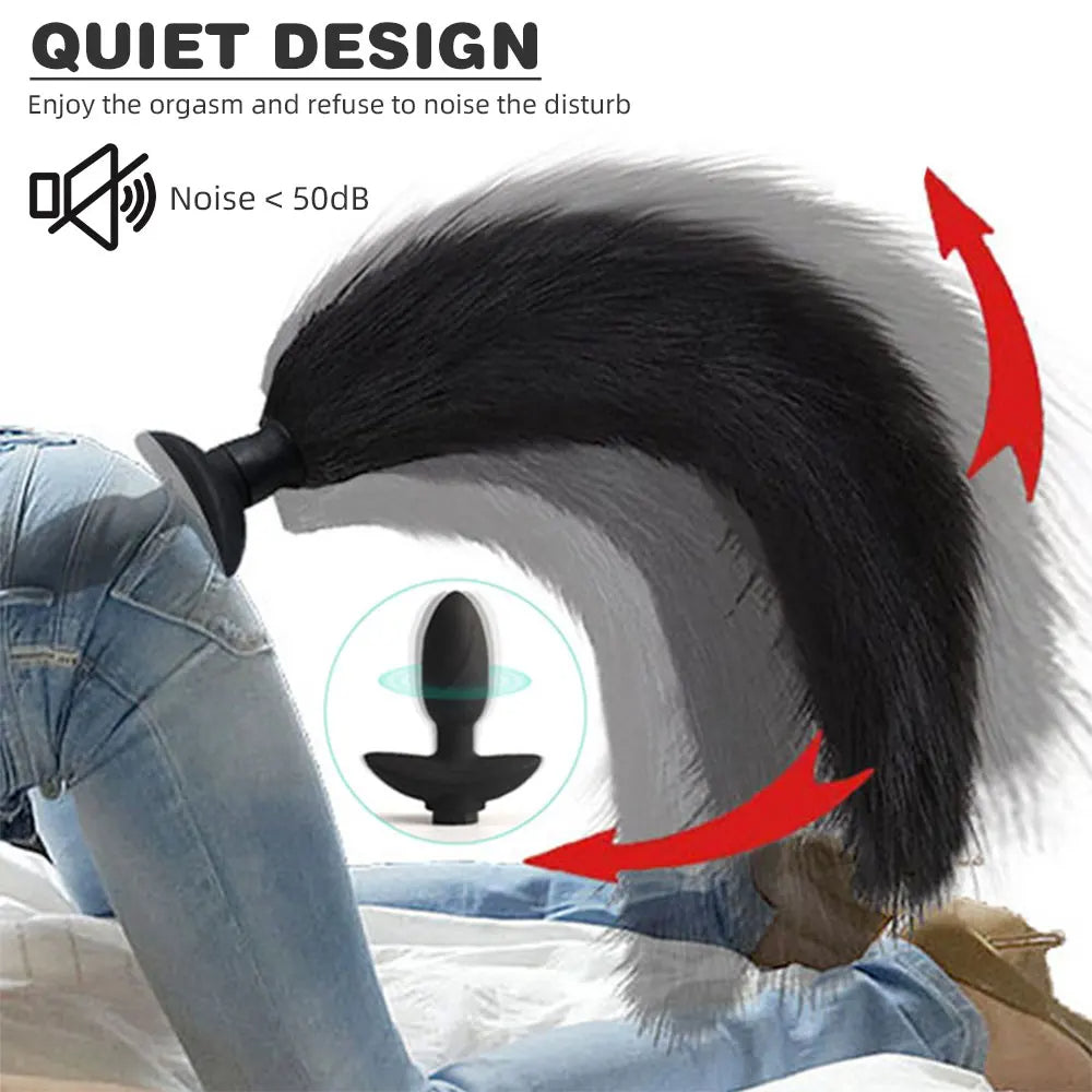 Fake Fox Tail Butt Plug - Remote Control Vibrating Anal Plug Rotating Panty Vibrator Play