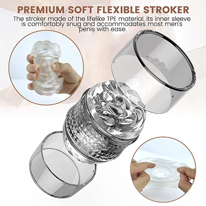 Double End Male Masturbator Penis Massager - Silicone Pocket Pussy Blowjob Milk