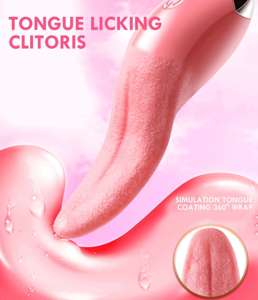 Pink Tongue Vibrator Clit Clamps - Clitoral Licking Nipple Stimulator Sex Toy for Women