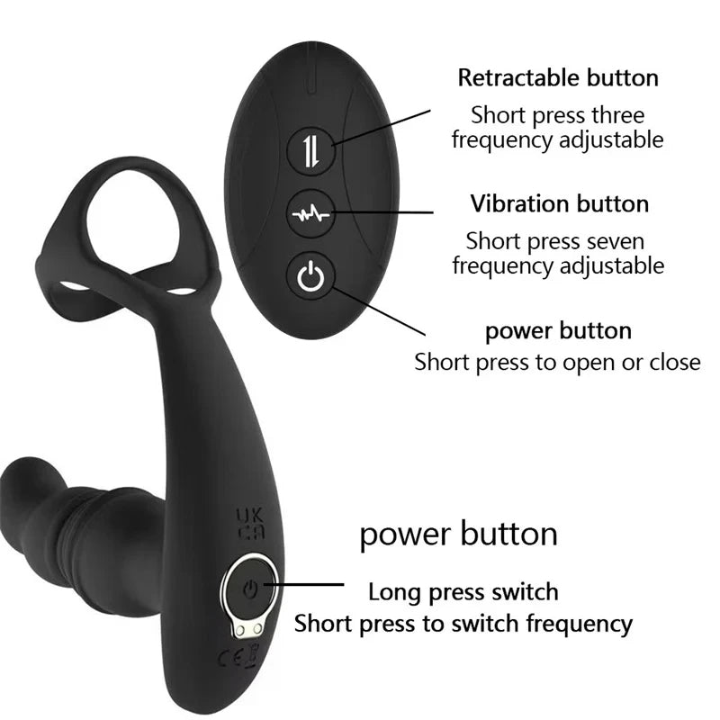 Gode de poussée télécommandé, jouets sexuels masculins, anneau pénien vibrant, masseur de prostate
