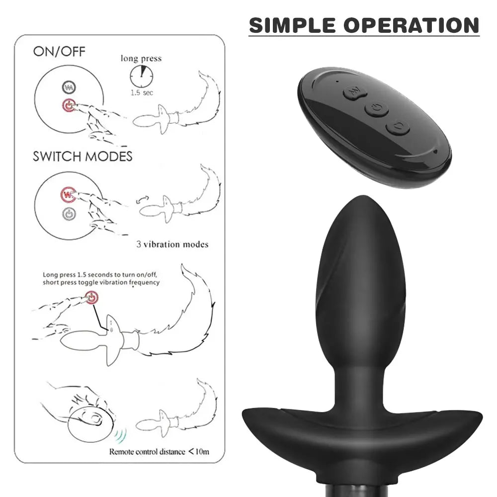 Fake Fox Tail Butt Plug - Remote Control Vibrating Anal Plug Rotating Panty Vibrator Play