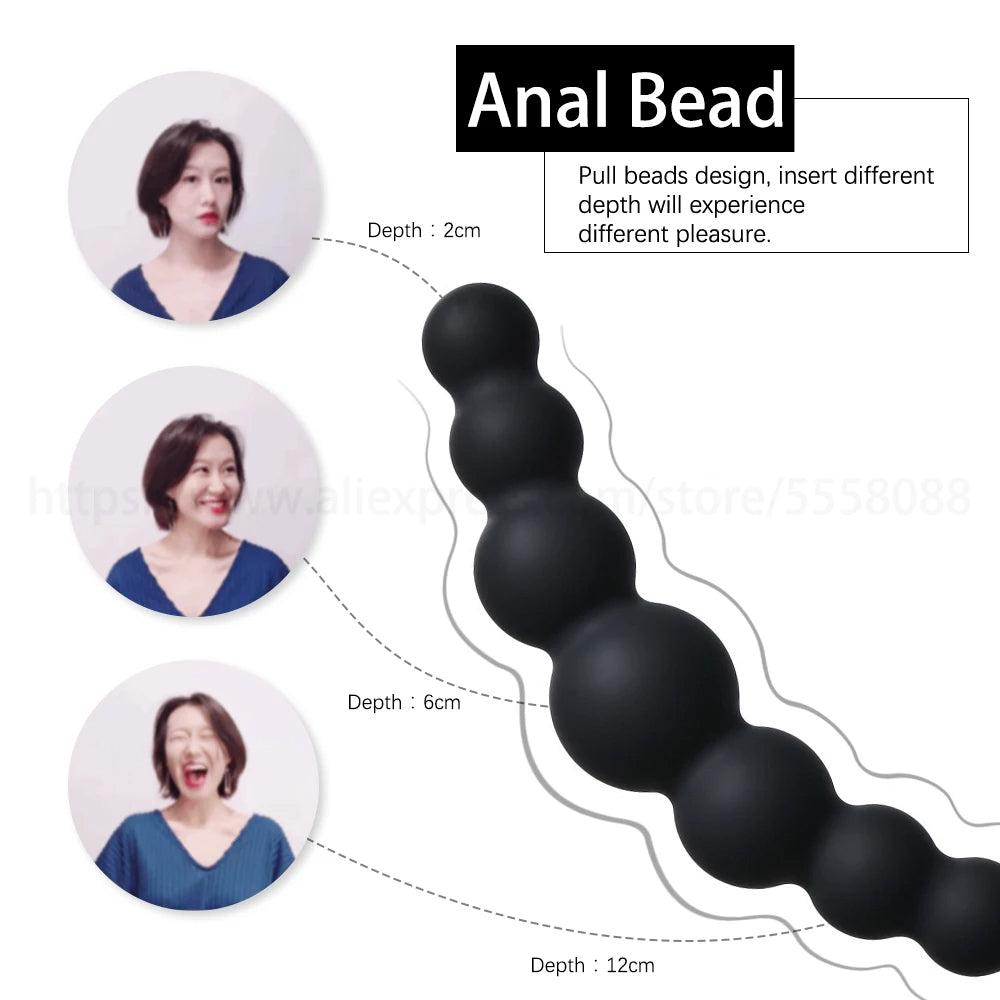 Godemichet anal en silicone de 7 pouces - 7 perles anales - Jouets pour prostate pour hommes et femmes