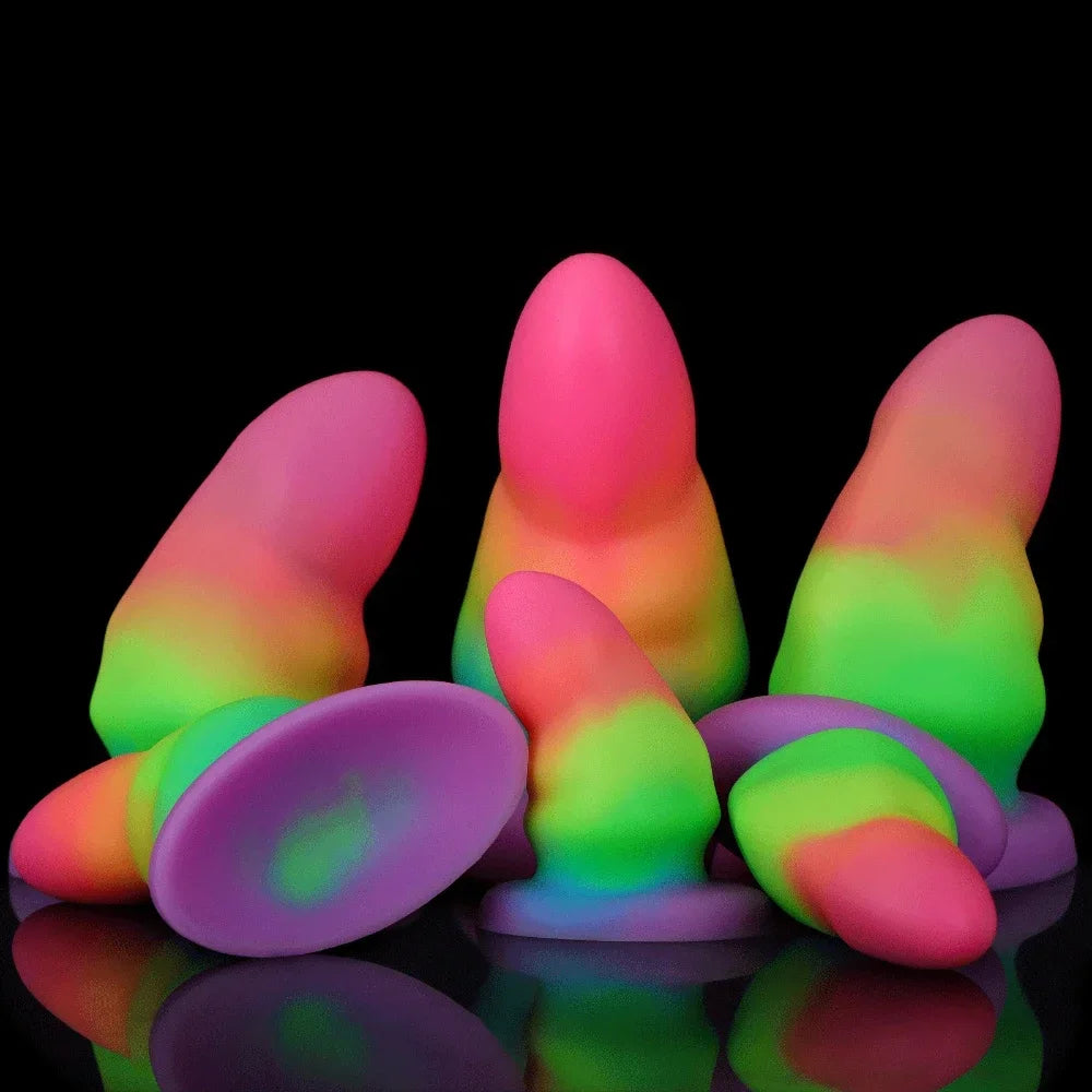 Godemichet Anal lumineux fantaisie, gros jouets sexuels anaux vaginaux colorés en Silicone