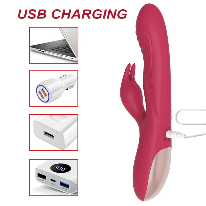 Kaninchen-Klitoris-G-Punkt-Vibrator – automatisch beheizte Klitoris-Nippelklemmen, vibrierendes Prostata-Massagegerät