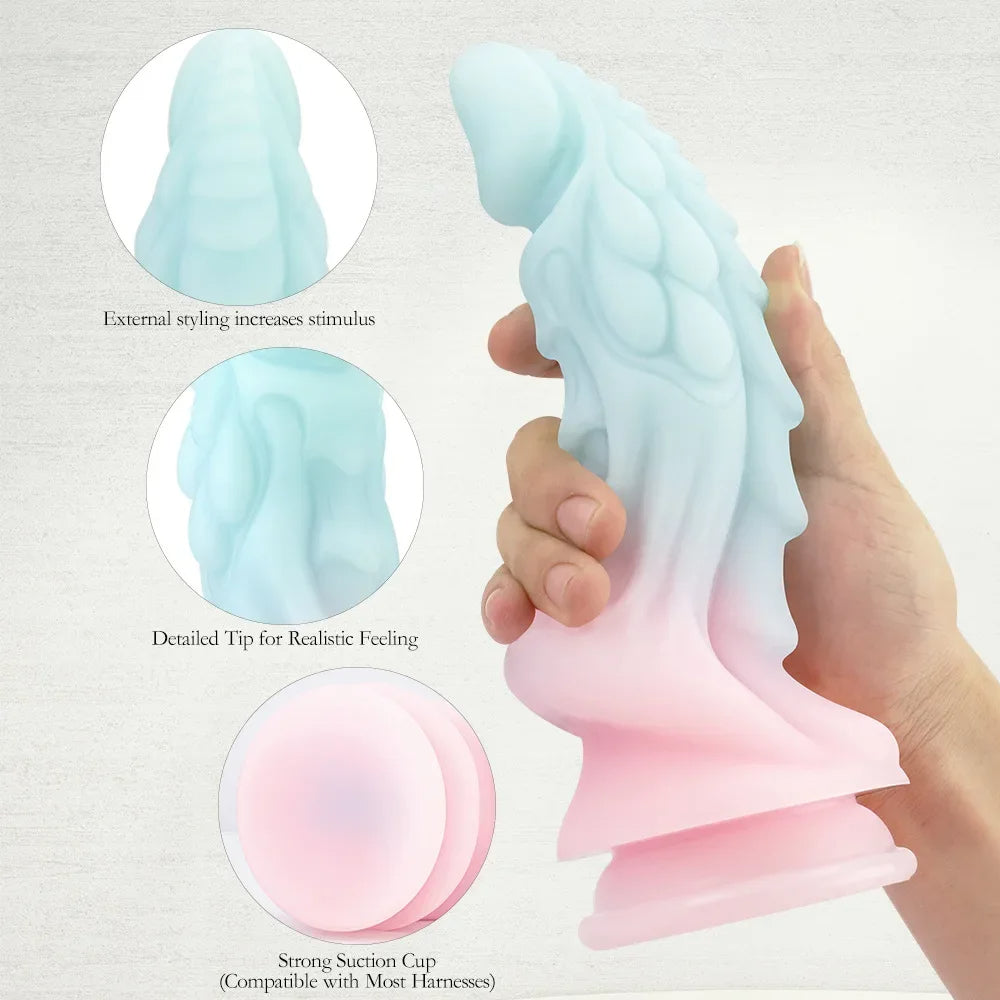 Drachenmonster-Dildo-Buttplug – leuchtende Macaron-Farbe, Fantasy-Dildos, Sexspielzeug für Frauen