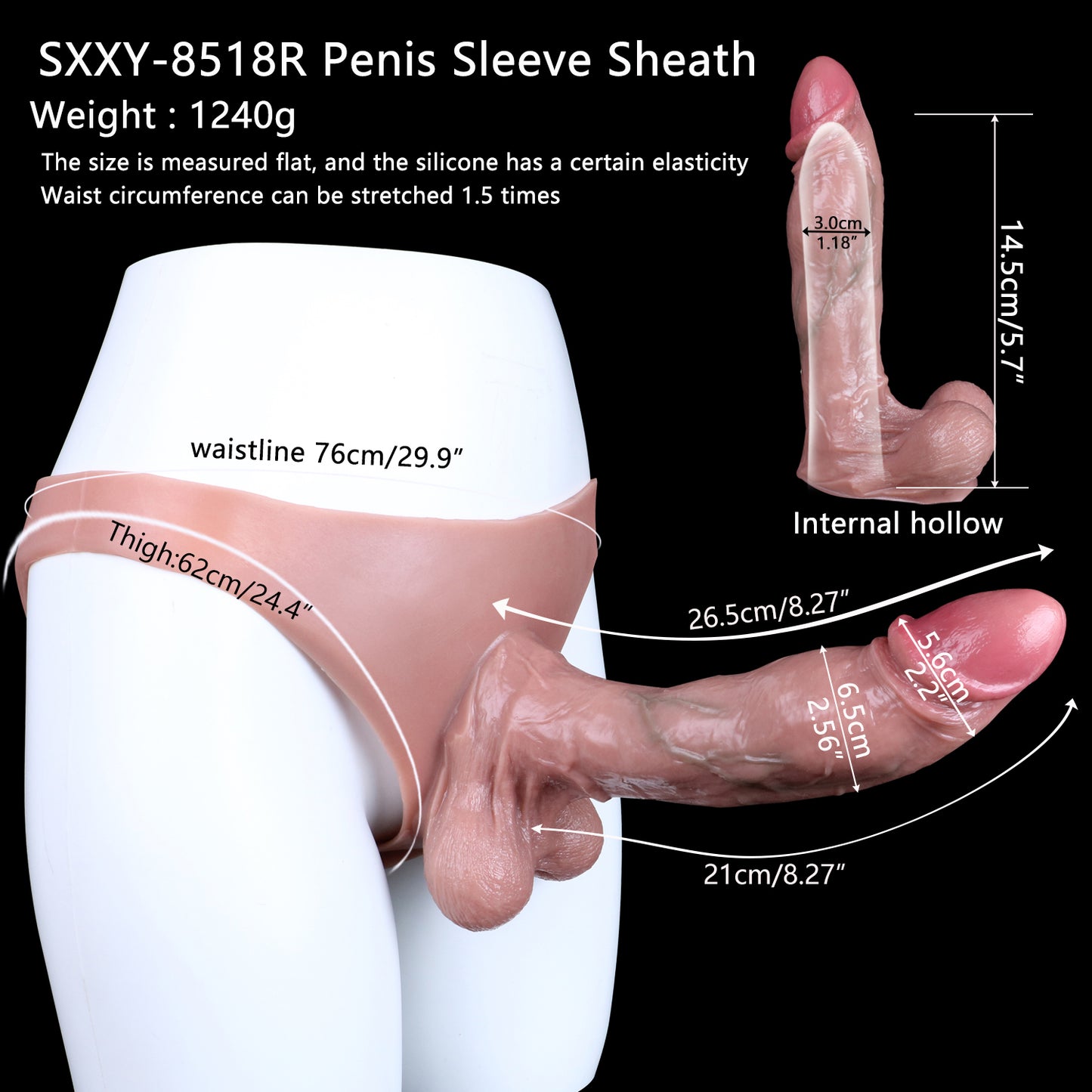 Lightskin Realistic Penissleeve Extender Pant - 8-inch Knotted Flesh Dildo Sheath Underwear