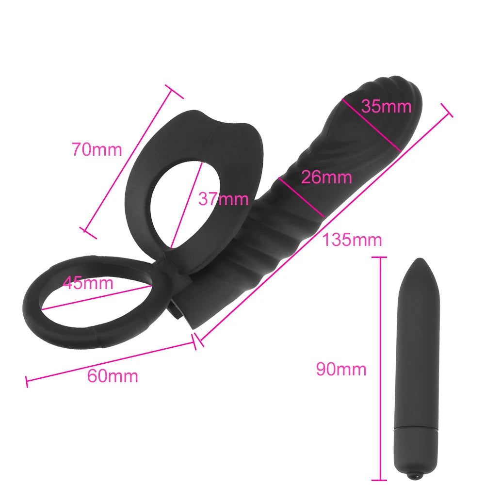 Gode vibrant à sangle - Vibromasseur Bullet Cock Ring Retarder l'éjaculation Double Stimulation