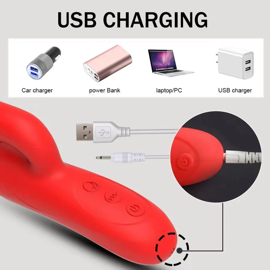 Gode de poussée Vibromasseur point G - Gode vibrant Stimulateur de clitoris Double extrémité Jouet sexuel féminin