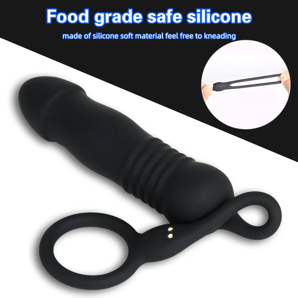 Fernbedienungs-Stoßdildo-Analplug - Penisring-Trainer für verzögerte Ejakulation