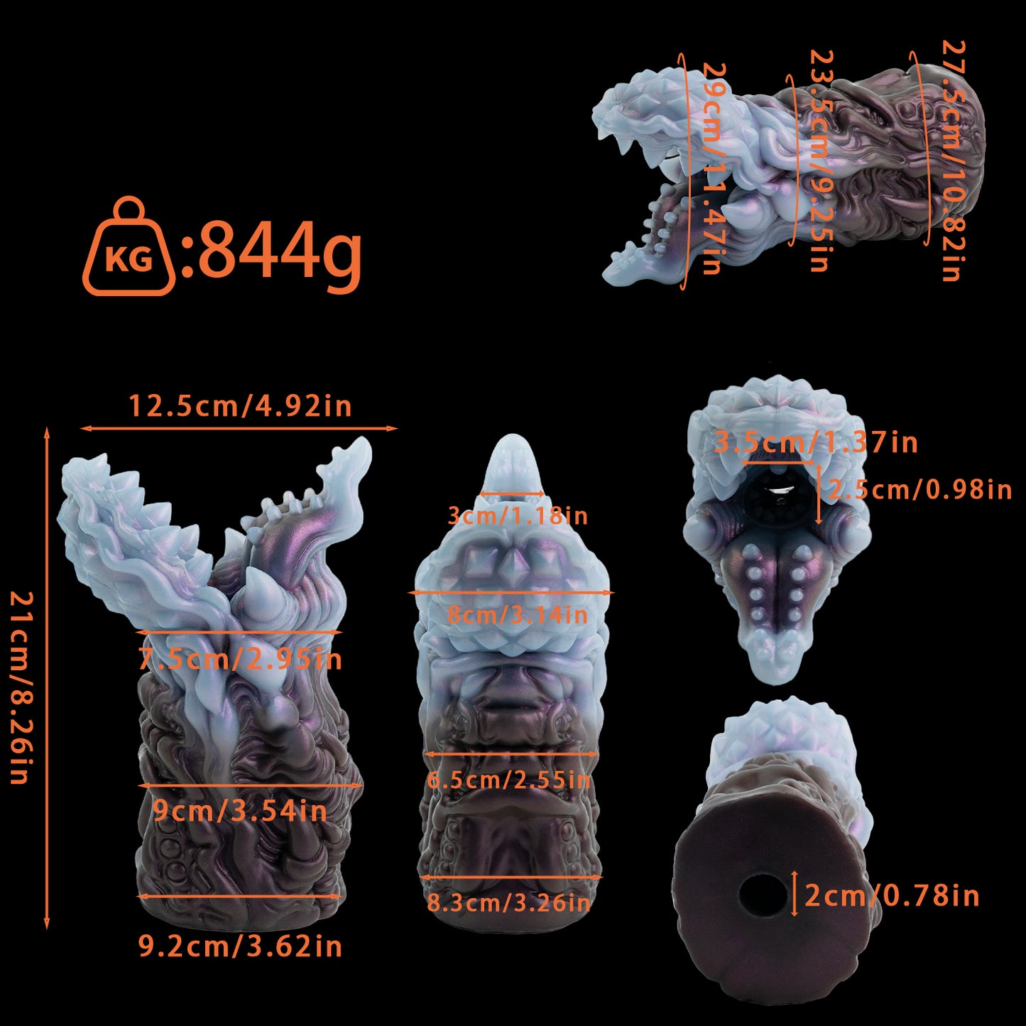 Masturbateur en silicone Void Predator Pocket Pussy — Mâchoire de bête bicolore avec extérieur clouté et canal lingual perlé