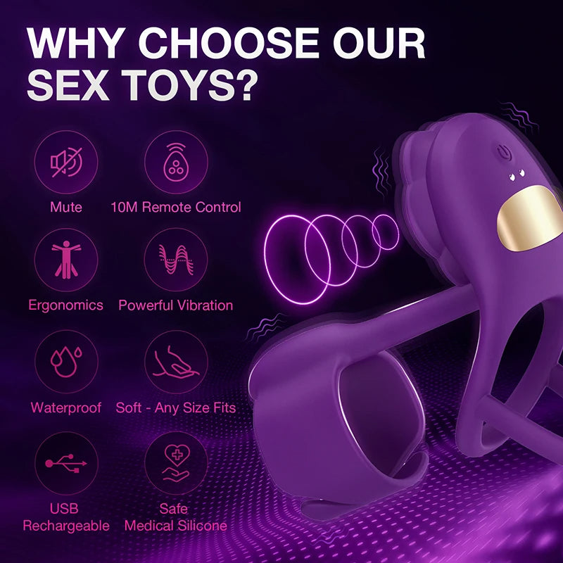 Anneau pénien vibrant télécommandé Domlust - Stimulateur de clitoris rose violet, jouet sexuel pour couple