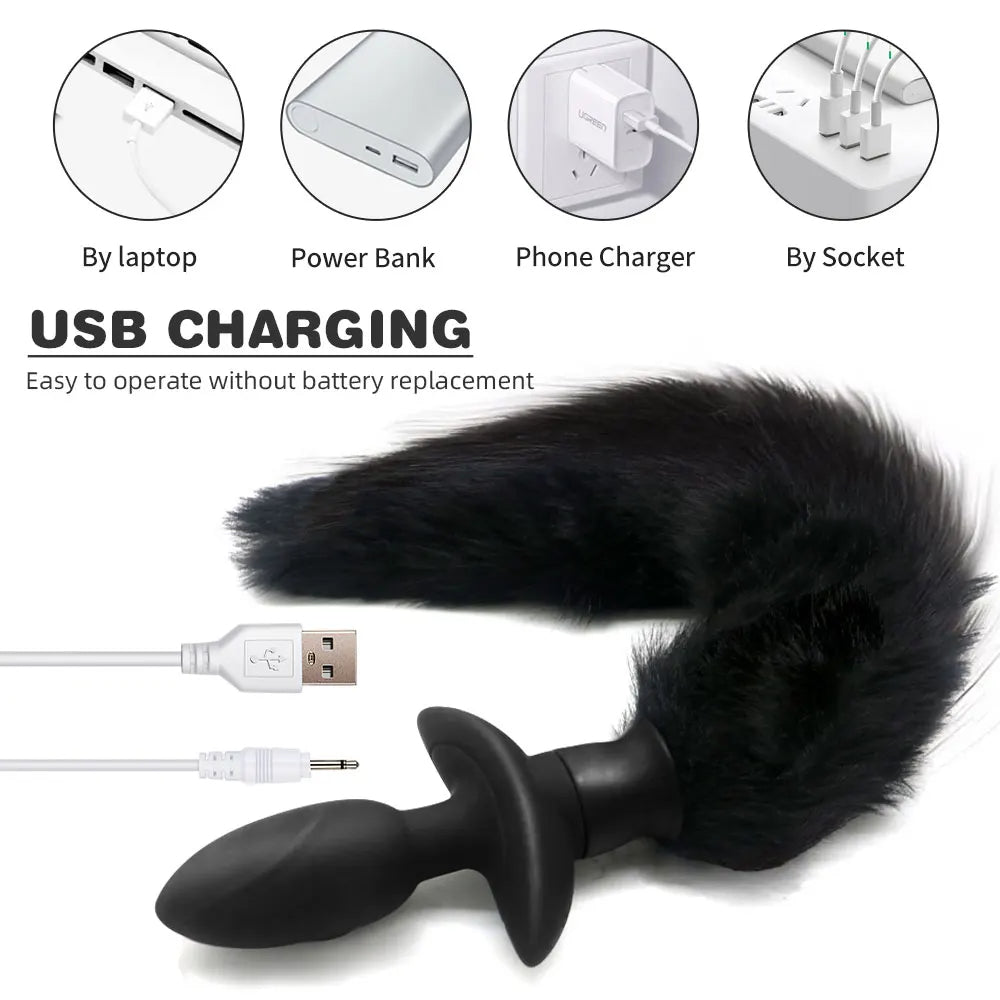 Fake Fox Tail Butt Plug - Remote Control Vibrating Anal Plug Rotating Panty Vibrator Play
