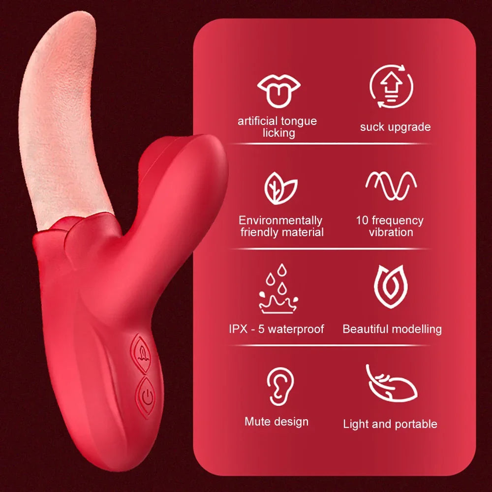 Stimulateur de point G de clitoris de langue réaliste-fantastique vagin léchant clitoridien sucer jouet sexuel féminin