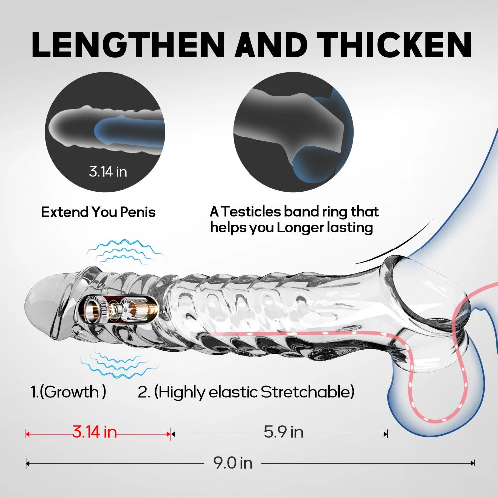 Vibrating Cock Sleeve Penis Enlarger - Penis Ring Delay Ejaculation Condom Sex Toy for Men