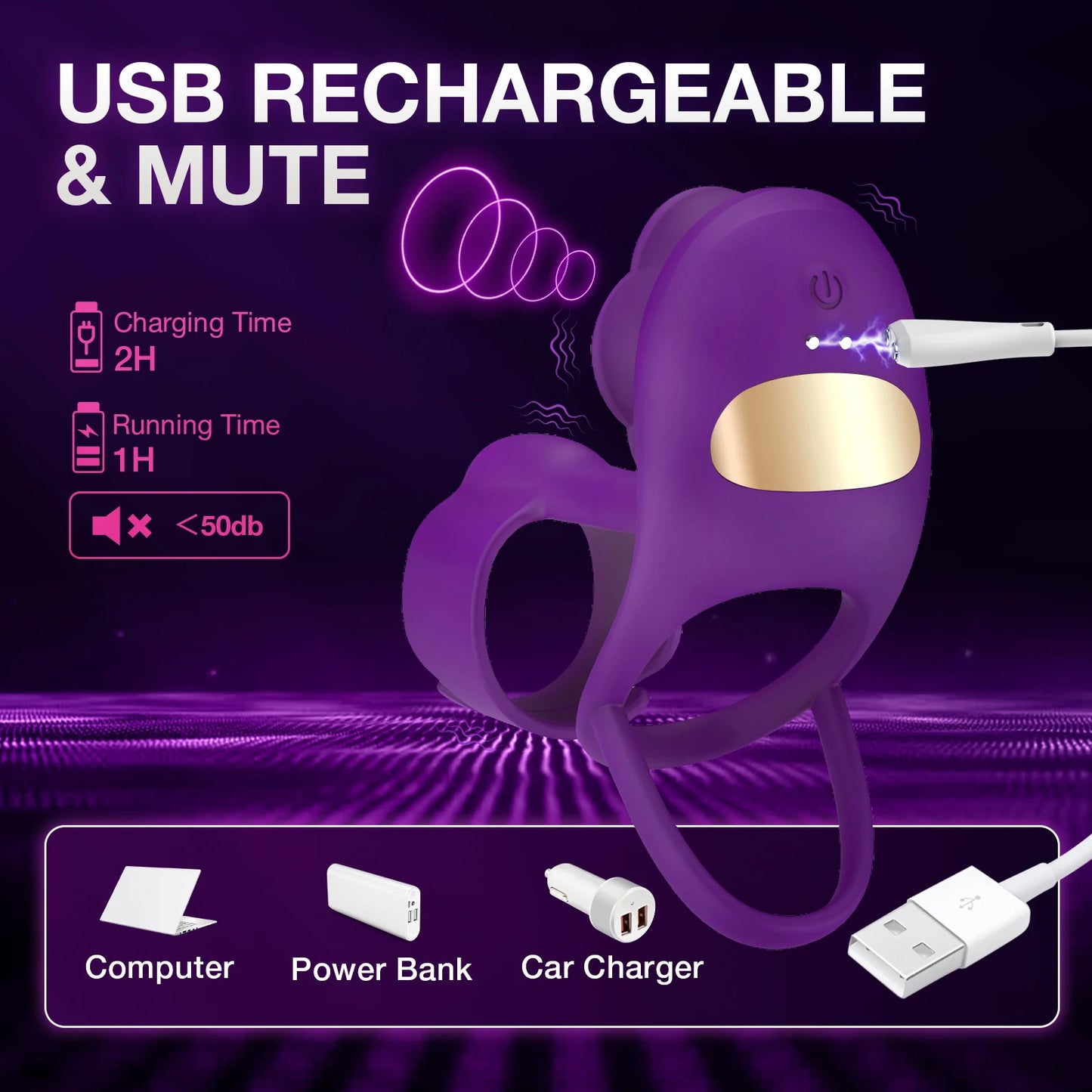 Anneau pénien vibrant télécommandé Domlust - Stimulateur de clitoris rose violet, jouet sexuel pour couple