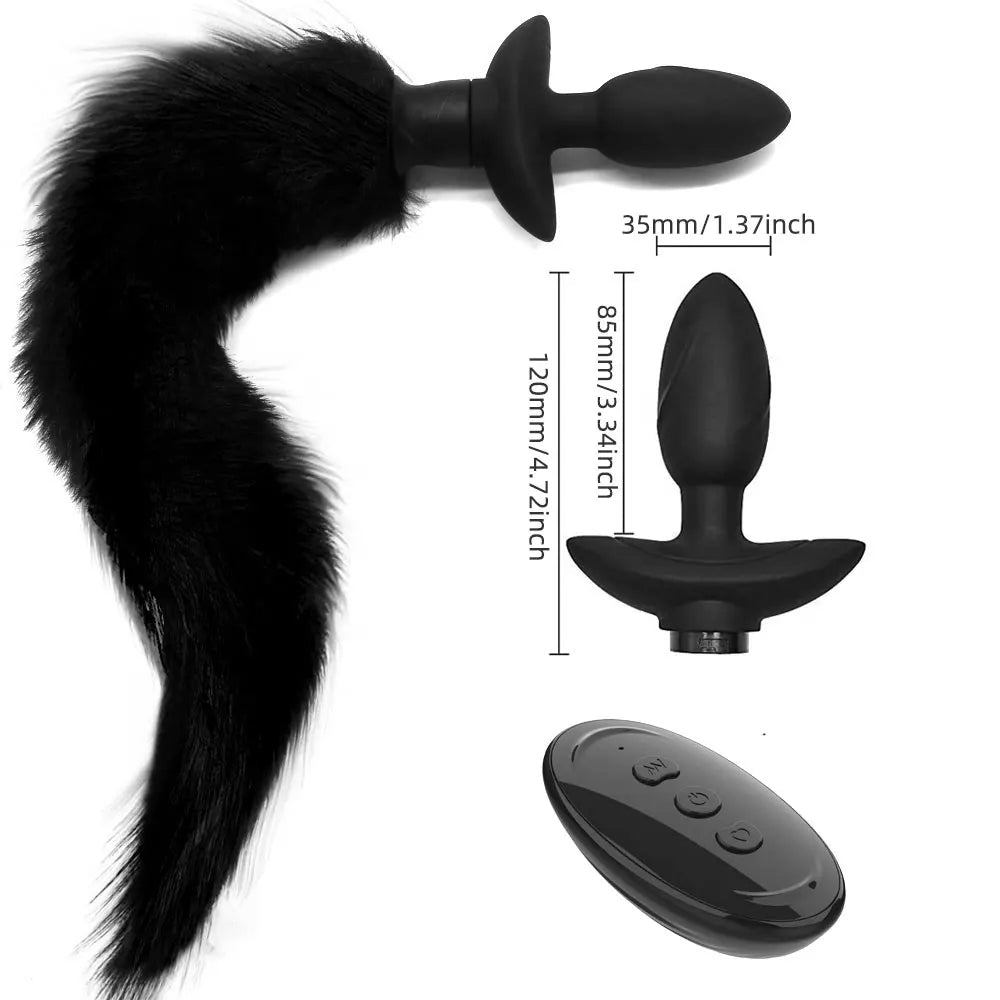Fake Fox Tail Butt Plug - Remote Control Vibrating Anal Plug Rotating Panty Vibrator Play