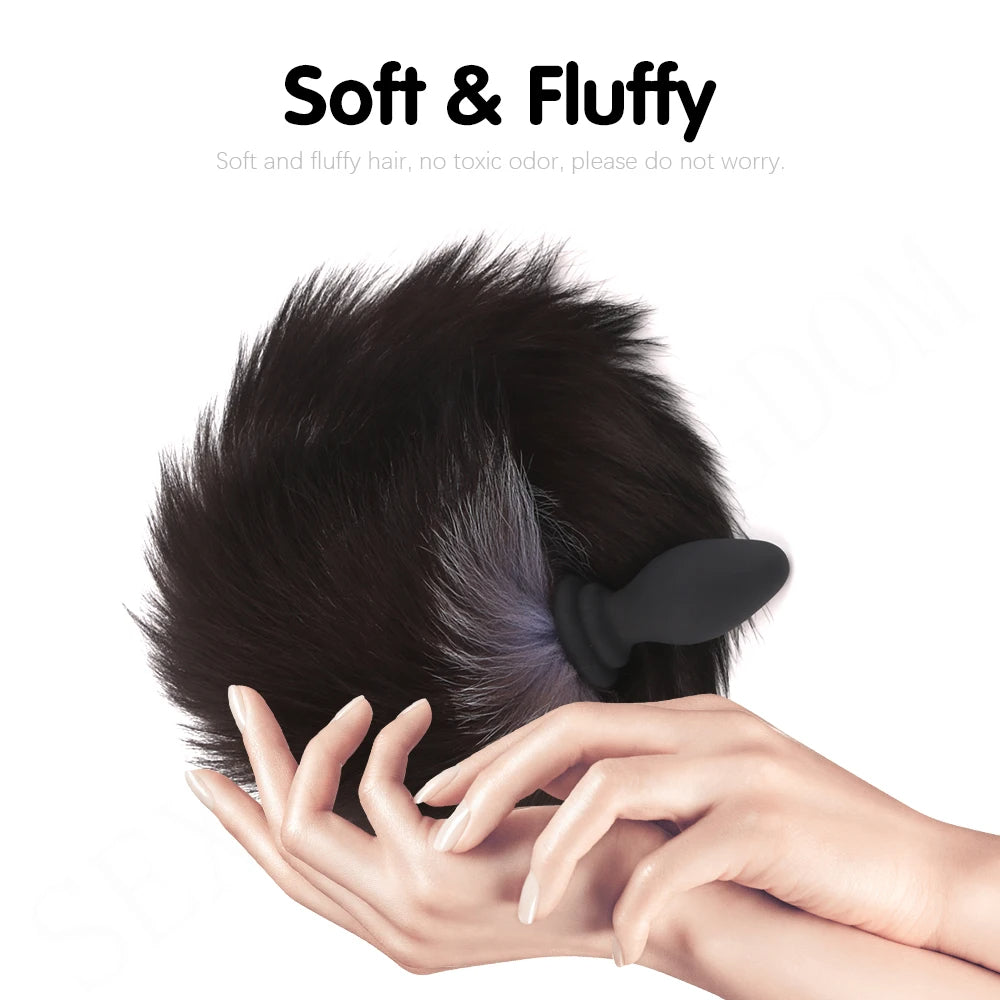 Plug anal vibrant à queue de renard télécommandé - Jeux de rôle d'animaux fantastiques BDSM à fourrure