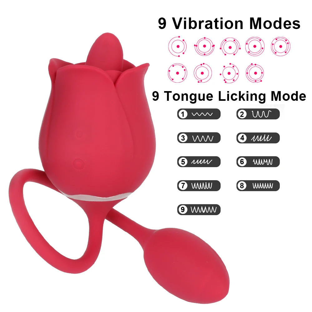 Rose Klitorisklemmender weiblicher Vibrator – vibrierendes Höschen-Ei zum Klitorislecken mit zwei Enden