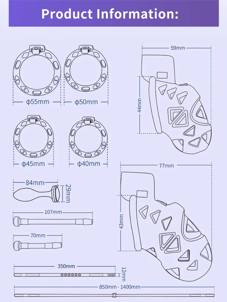 Chastity Cock Cage Restraint Set - 4 Penis Rings Dick Bondage Fetish Resin Male Sex Toys