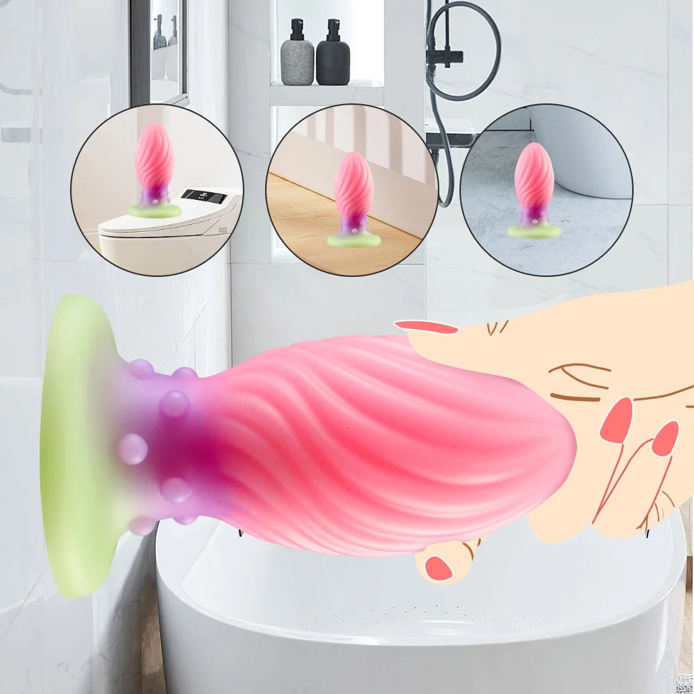 Leuchtender Analdilatator-Buttplug - Rosa Analdildo geknotetes Sexspielzeug aus Silikon für Frauen