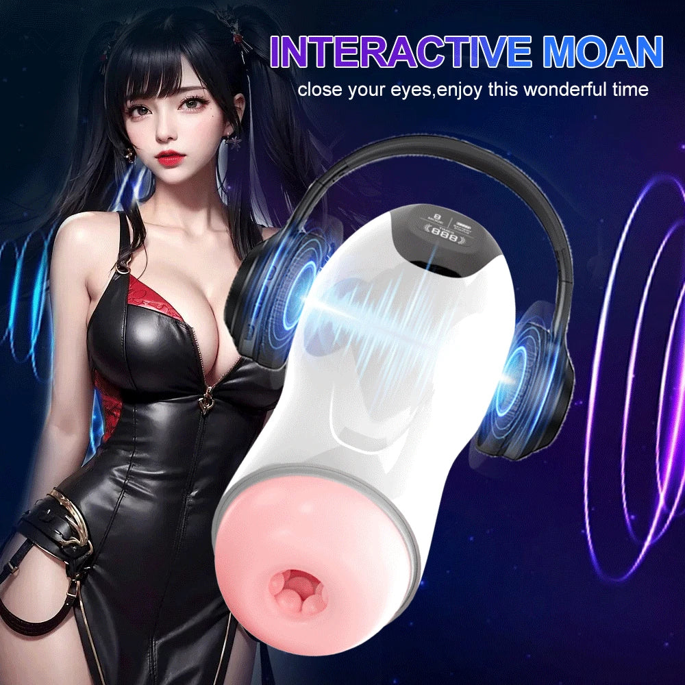Masturbateur masculin Stroker adulte chatte réaliste - Interaction vocale de massage de pénis à poussée vibrante