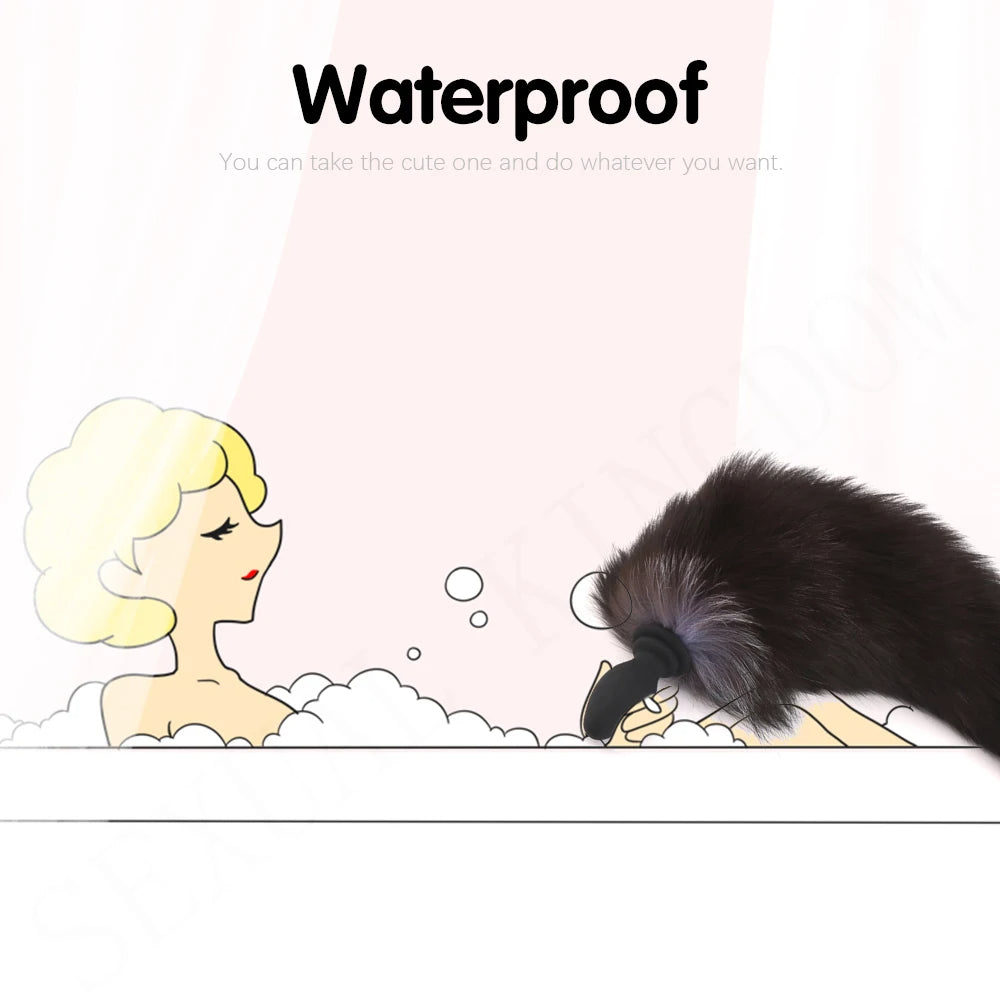 Plug anal vibrant à queue de renard télécommandé - Jeux de rôle d'animaux fantastiques BDSM à fourrure