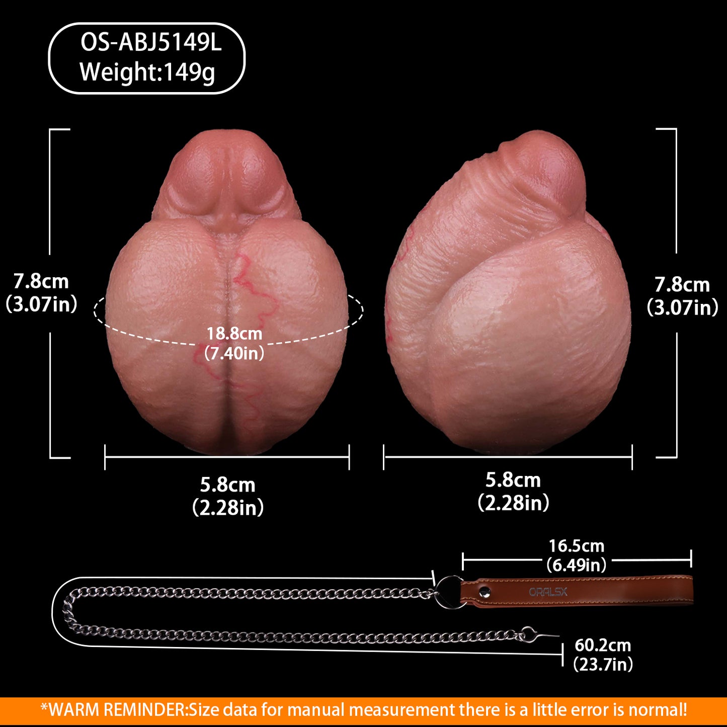 Realistic Silicone Anal Plug with Steel Chain – Multi-Use Butt Plug for Vaginal, Anal & Oral Play