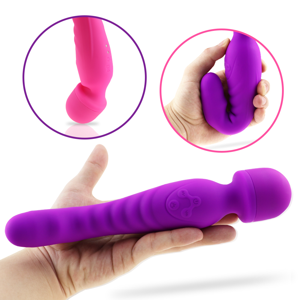 Double End Anal Dildo Vibrator - AV Wand G-spot Prostate Milk Sex Toy Purple