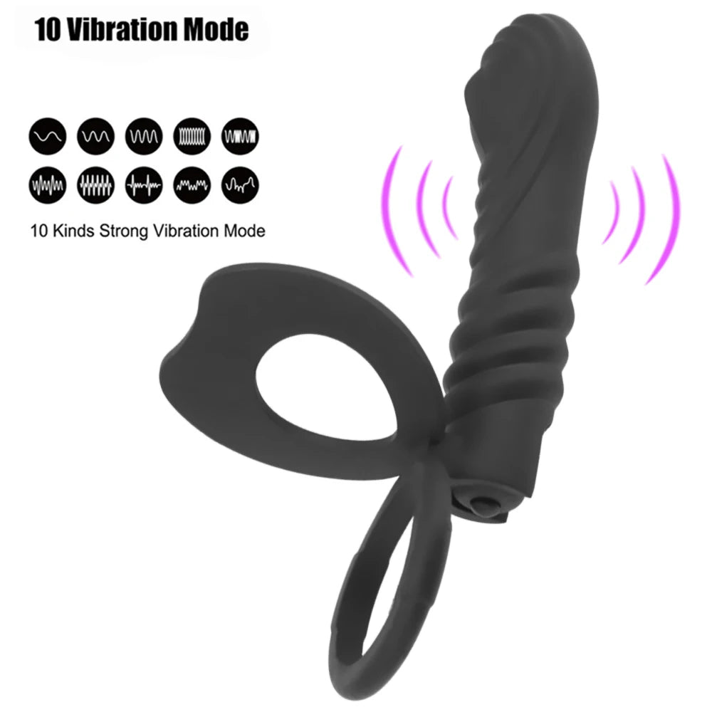 Gode vibrant à sangle - Vibromasseur Bullet Cock Ring Retarder l'éjaculation Double Stimulation