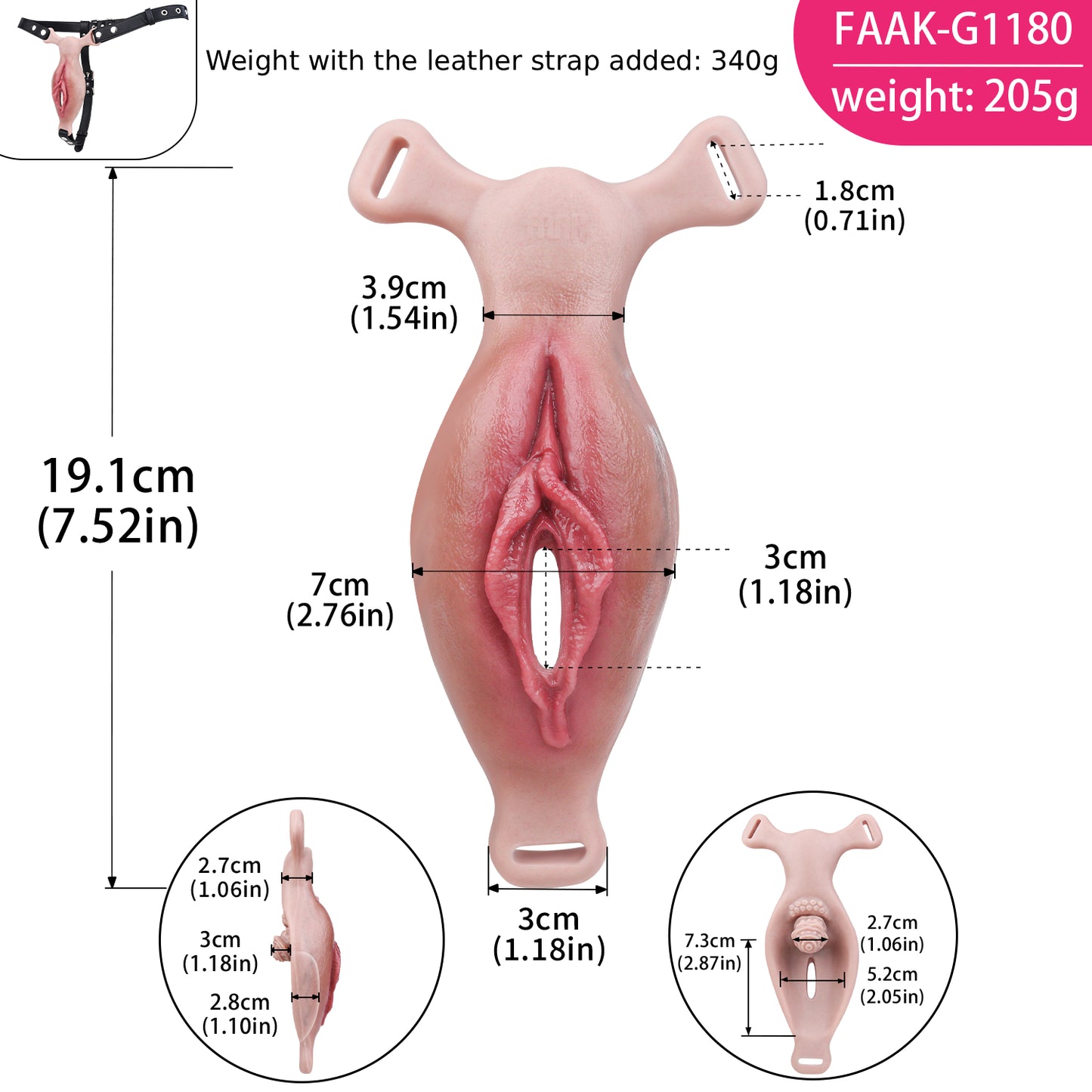 Body-Contour Fake Vagina Strap-On with Spiral Clitoral Stimulator — Platinum Silicone Wearable Vulva Massager with Remote Vibration for Solo & Couples Use