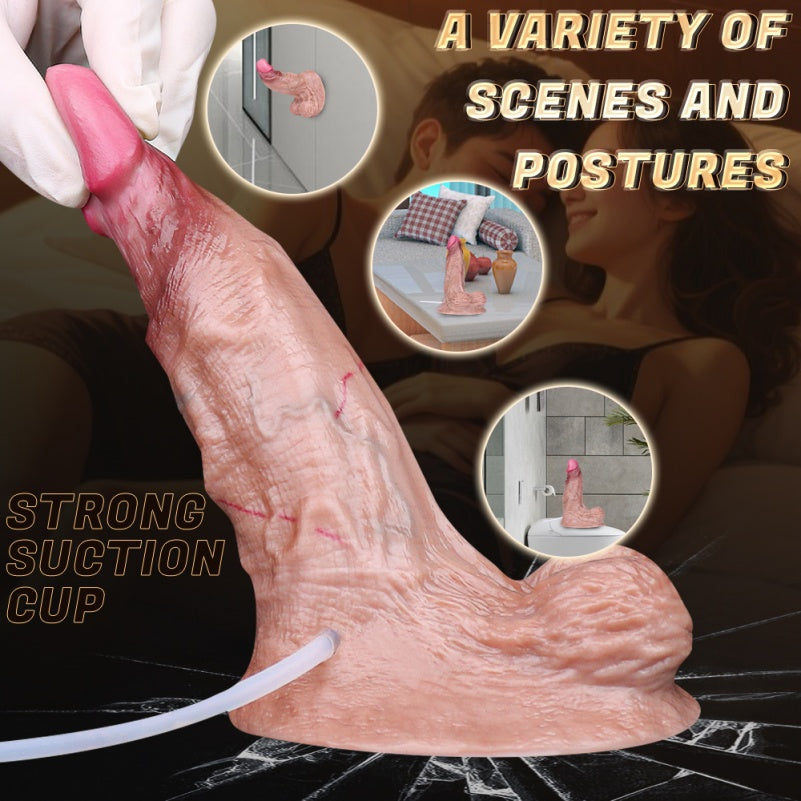 Squirting Life Size Lightskin Dildo – Giant Testicle Big Suction Cup Women Masturbatior