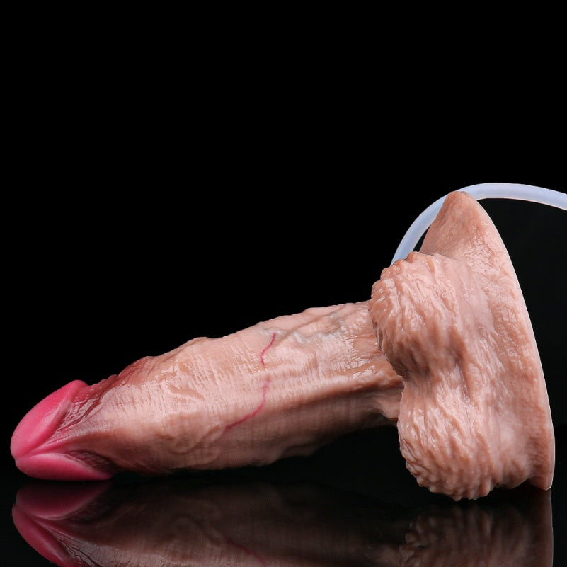 Squirting Life Size Lightskin Dildo – Giant Testicle Big Suction Cup Women Masturbatior