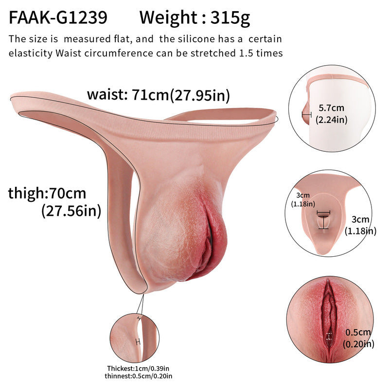 Ultra-Realistic Platinum Liquid Silicone Pussy Panties – Skin-Tone Transgender & Crossdresser Gaff Thong