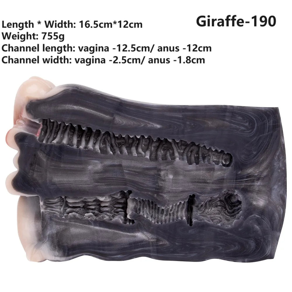 Tasse de masturbation de chatte de poche de girafe - Masturbateur masculin de double vagin anal en silicone