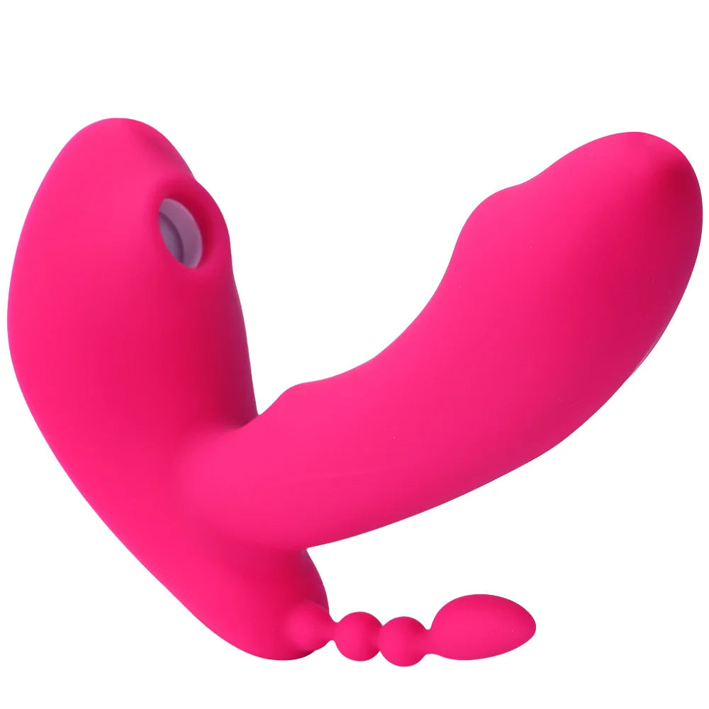 Realistic Vibrating Dildo Clit Sucking Anal Beads Women Vibrator - 3-in-1 Remote Control Female Sex Toy