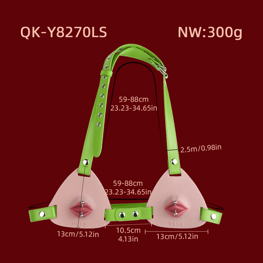 Tongue Stud Chest Harness — 3D Sculpted BDSM Toys with Removable Tongue Piercing & Adjustable Leather Strap