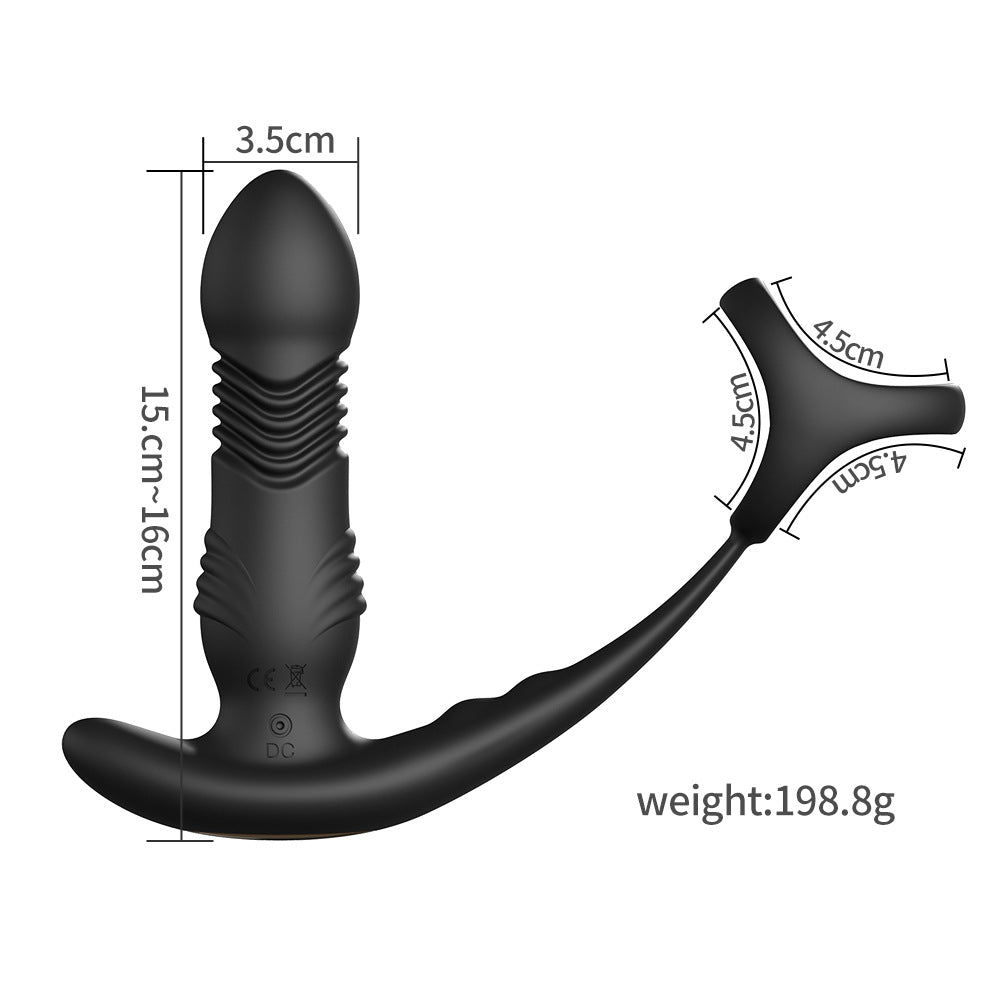 Remote Control Thrusting Dildo Anal Vibrator - Double Cock Ring Male Sex Toys