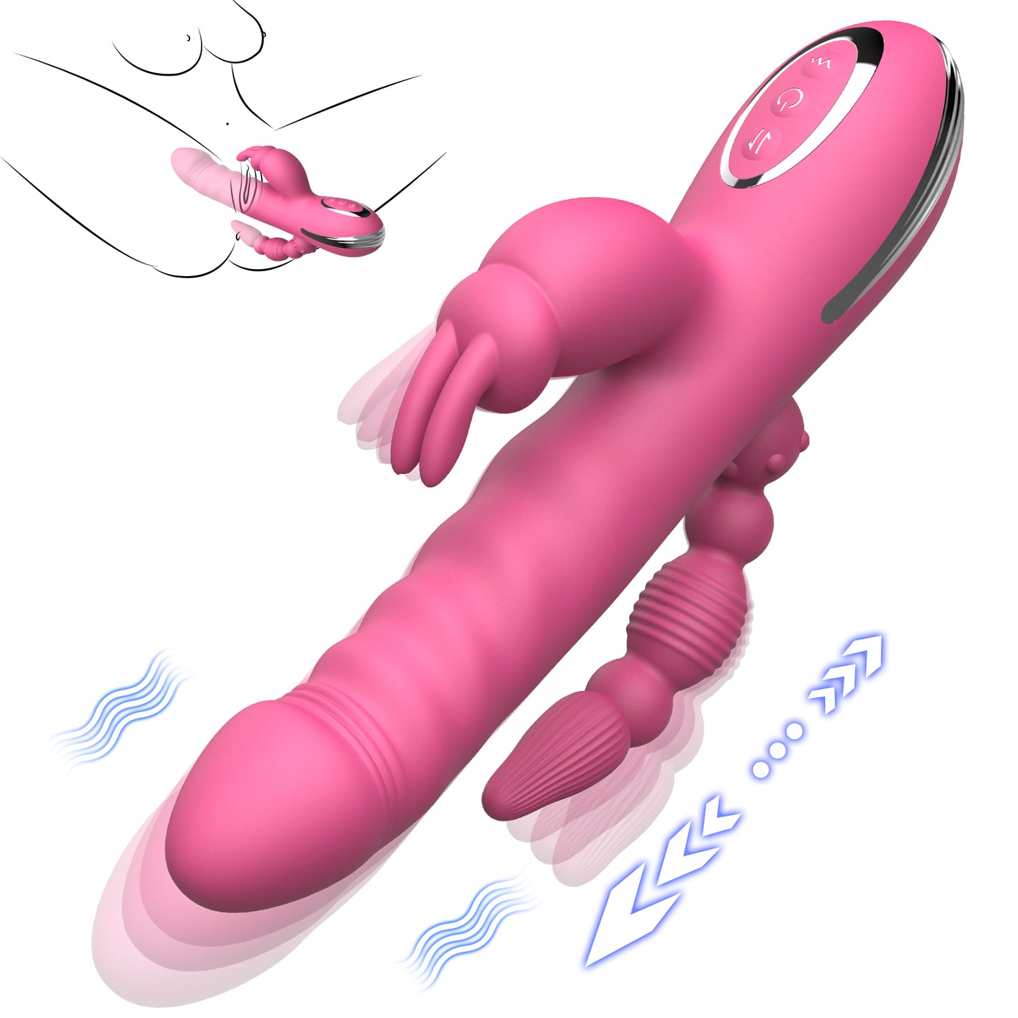 Rabbit Clit Stimulator Anal Beads Thrusting Dildo G-spot Vibrator - 3-in-1 Anal Sex Toys
