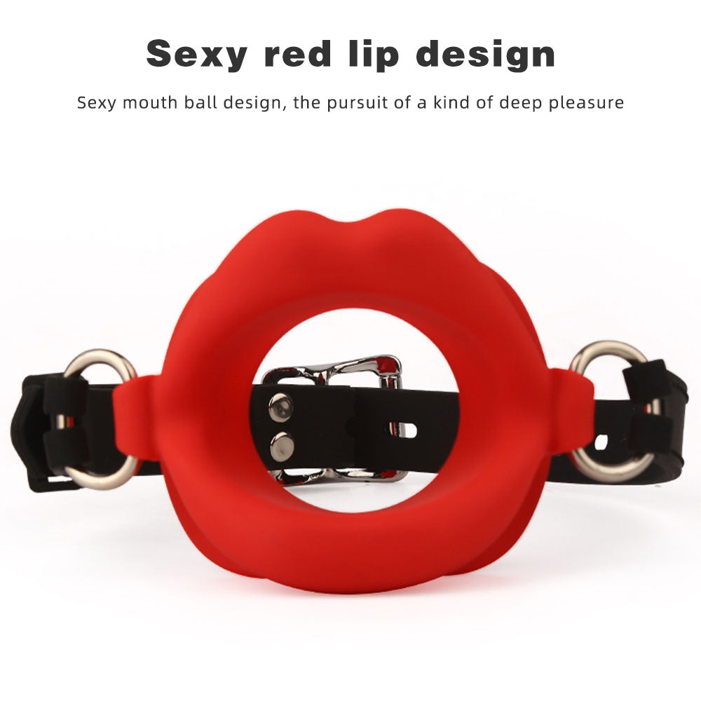 Fantasy Red Lip Ball Gag - Leather Belt Bondage Restriants Oral Sex Toys
