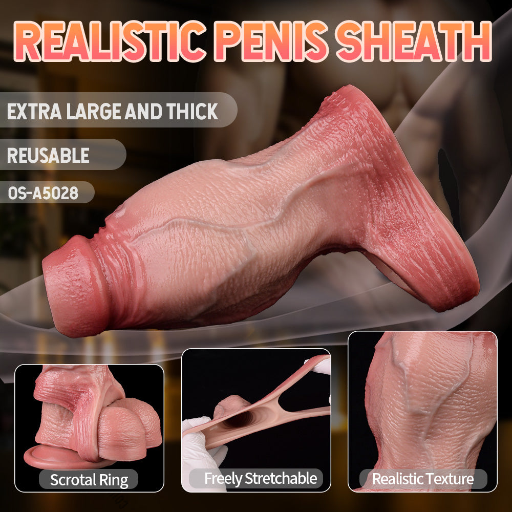 Realistic Big Girthy Penis Sleeve - Open-end Cocksleeve Sheath Guys Jacking Off